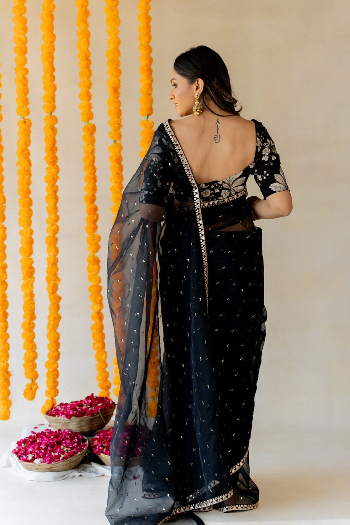 Ink Black Organza Saree - Image 2