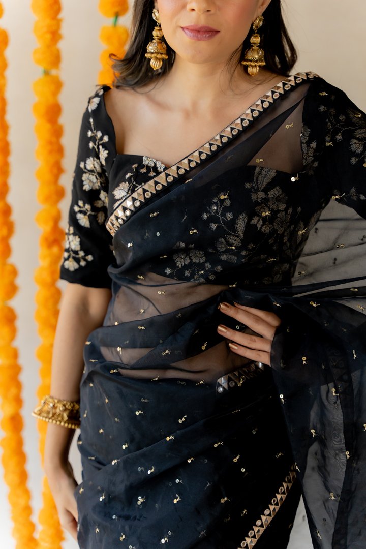 Ink Black Organza Saree - Image 5