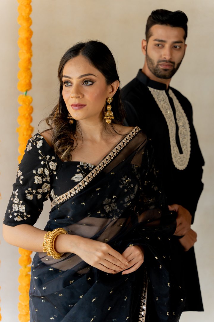 Ink Black Organza Saree - Image 6