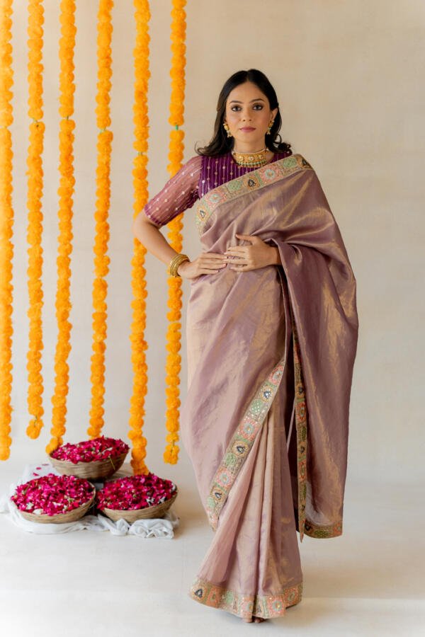Lilac Tissue Saree - Image 4