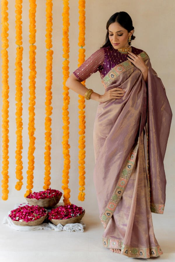 Lilac Tissue Saree - Image 5