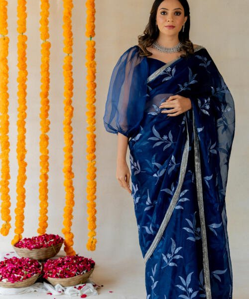 Midnight blue Organza Saree