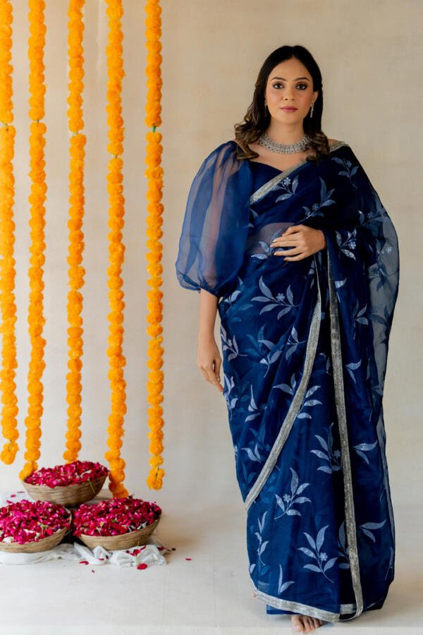 Midnight blue Organza Saree