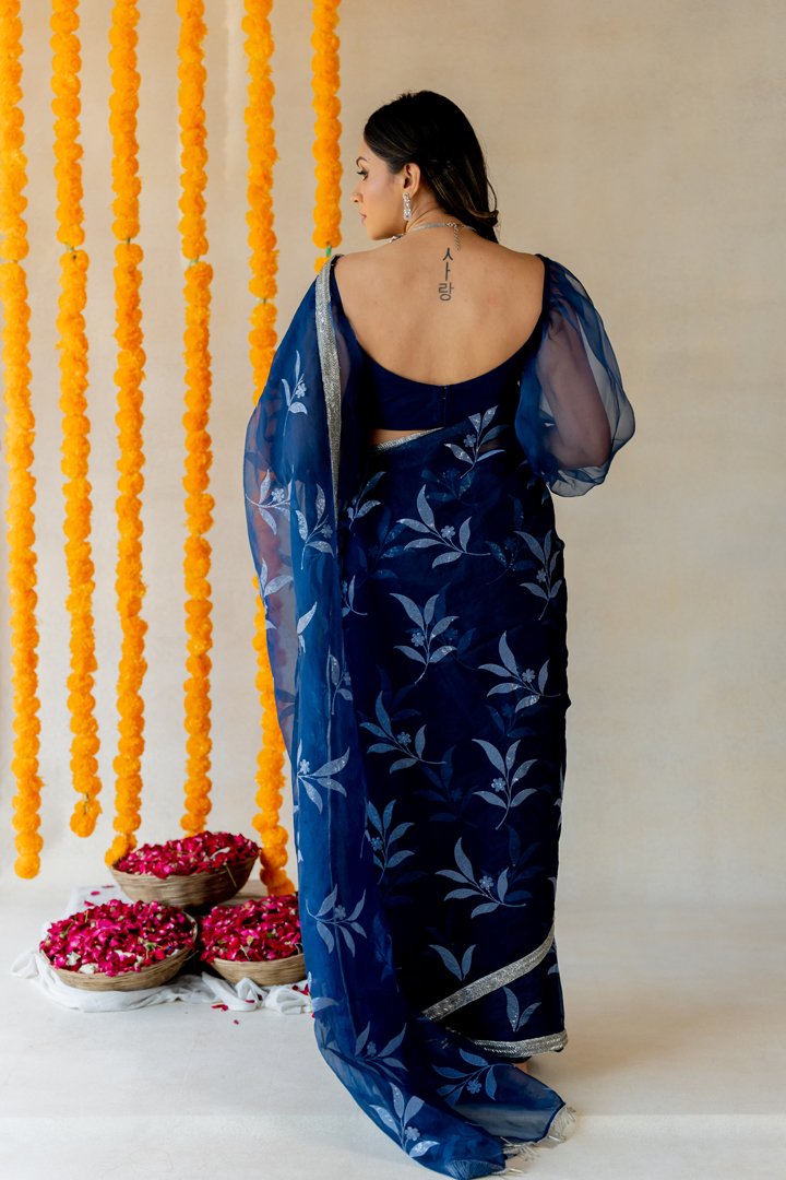 Midnight blue Organza Saree - Image 4