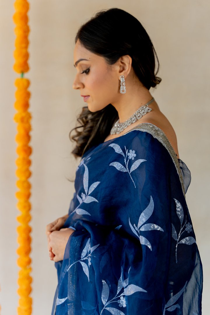Midnight blue Organza Saree - Image 5