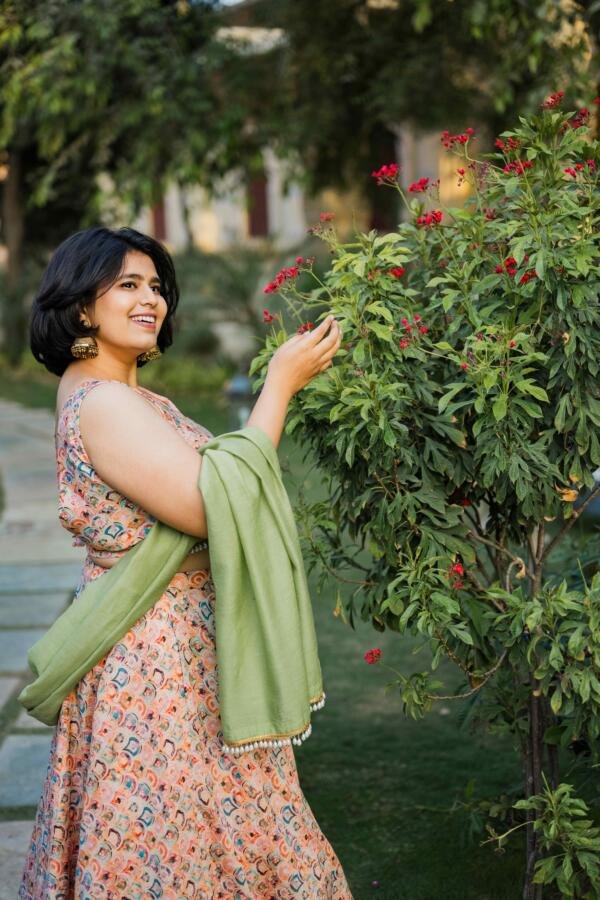 Peach Scallop Lehenga Set