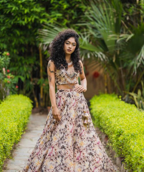 Fawn Chanderi Lehenga Set