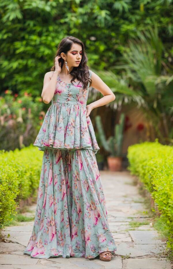 Mint Linen Sharara Set - Image 3
