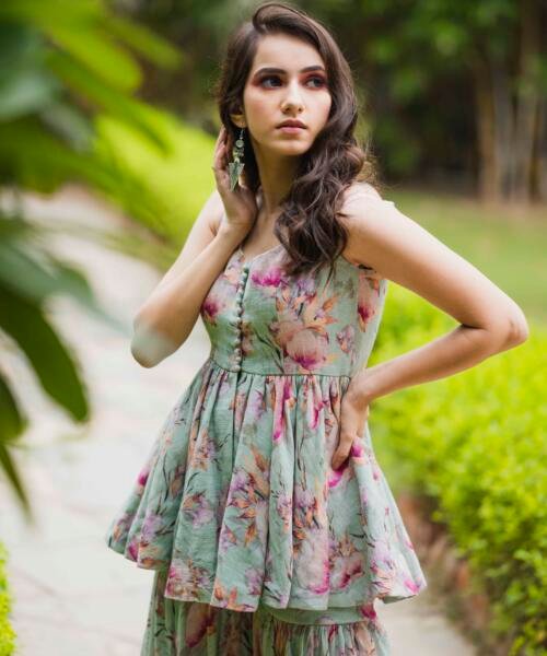 Mint Linen Sharara Set
