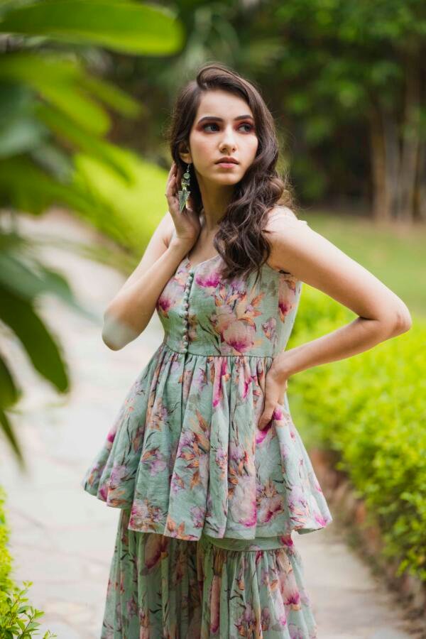 Mint Linen Sharara Set
