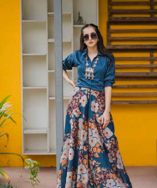 Chanderi Flared Pants & Shirt