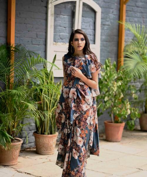 Chanderi Ruffle Saree