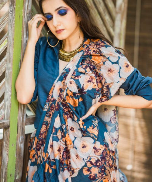 Chanderi Ruffle Saree with Shirt