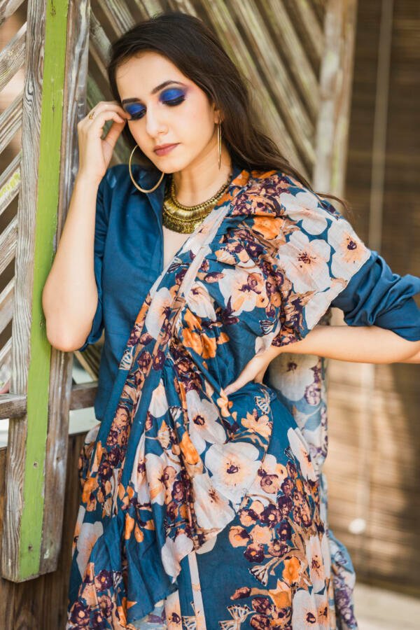 Chanderi Ruffle Saree with Shirt
