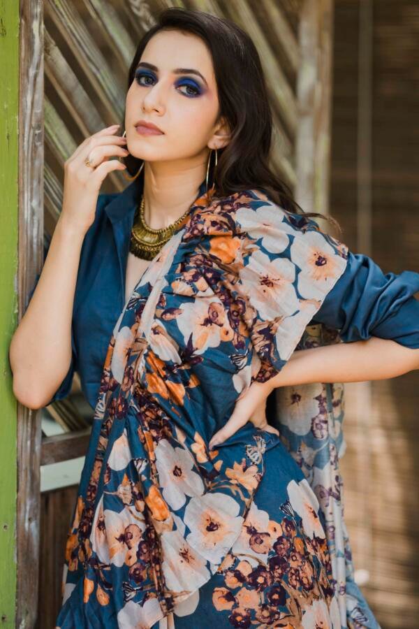 Chanderi Ruffle Saree with Shirt - Image 3