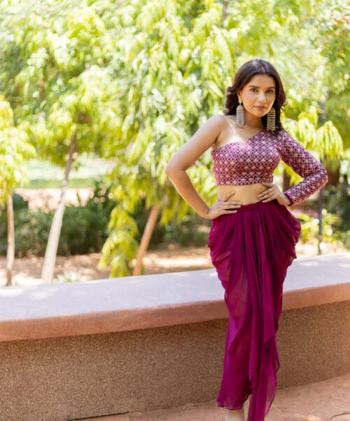 Draped Skirt & Embroidered Top