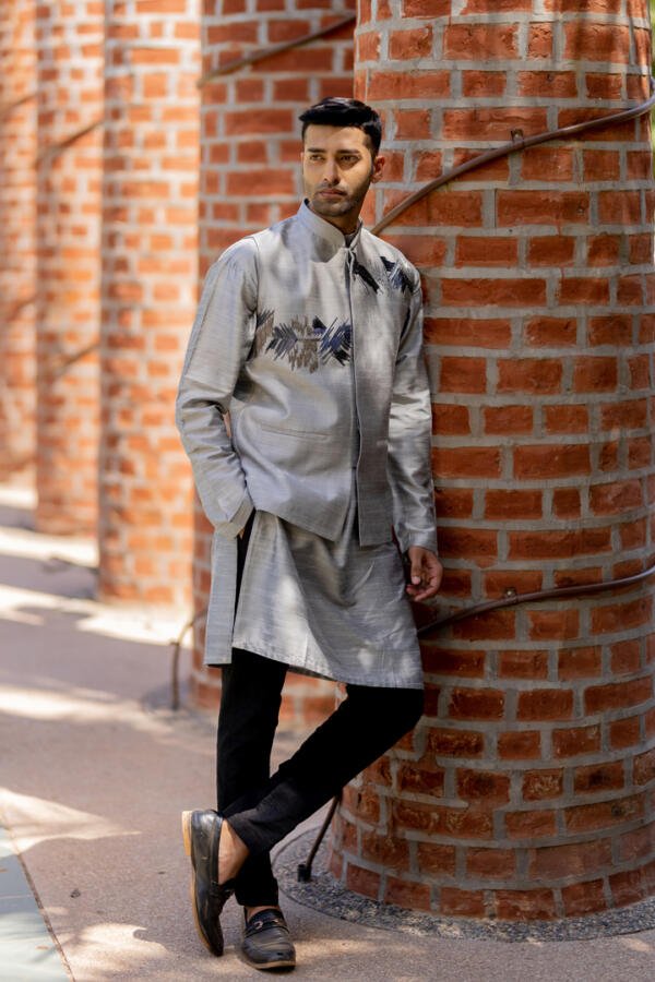 Grey Bundi Kurta Pant Set - Image 5