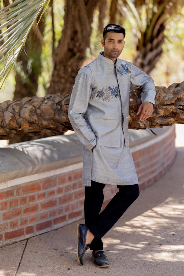 Grey Bundi Kurta Pant Set - Image 2
