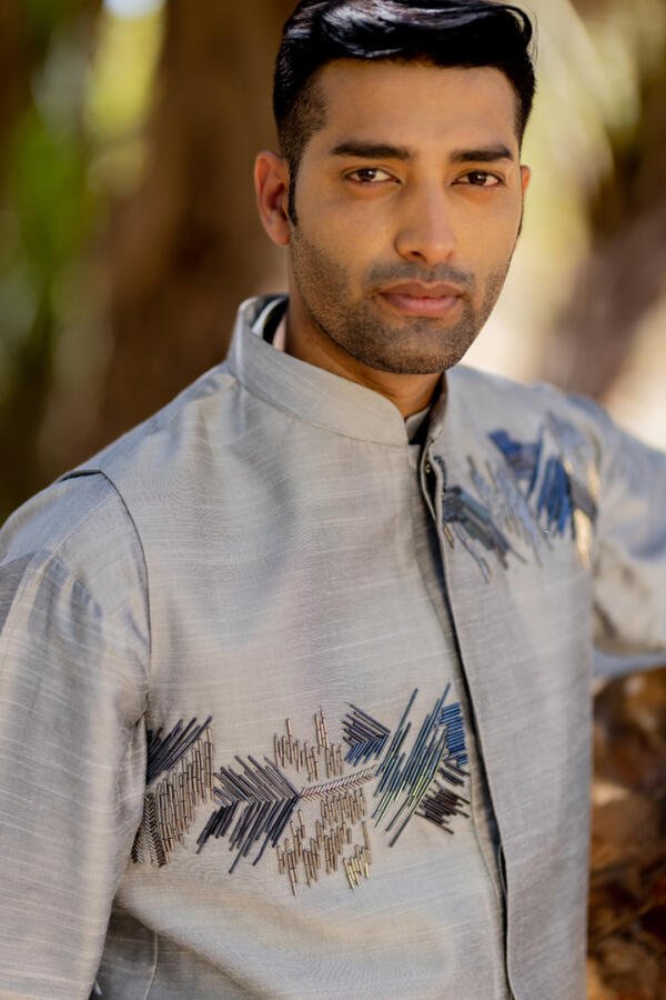 Grey Bundi Kurta Pant Set - Image 3