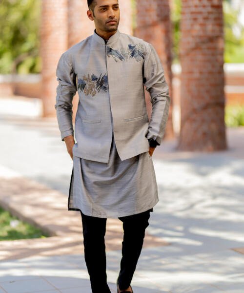 Grey Bundi Kurta Pant Set