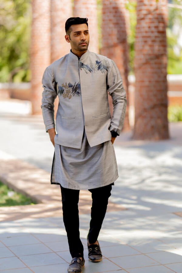 Grey Bundi Kurta Pant Set