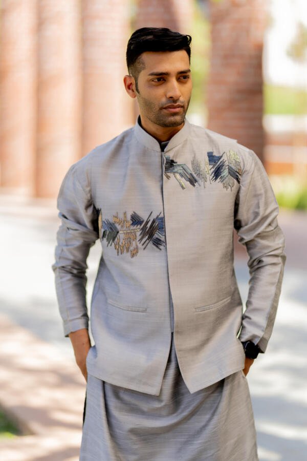 Grey Bundi Kurta Pant Set - Image 4