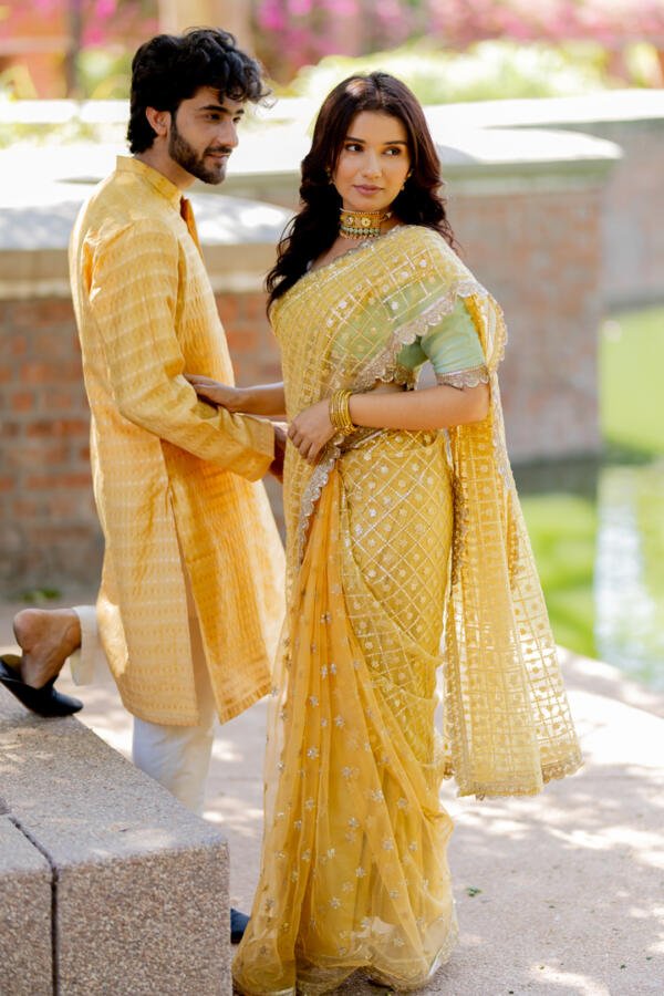 Yellow Patterned Saree Set - Image 2
