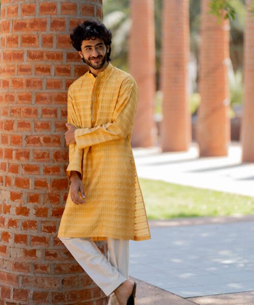 Yellow Silk Kurta Pant Set