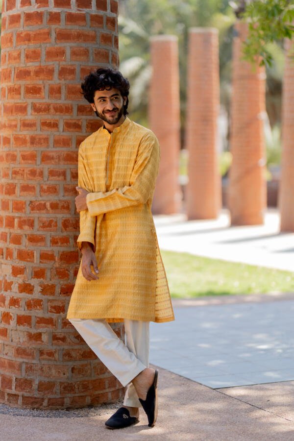 Yellow Silk Kurta Pant Set