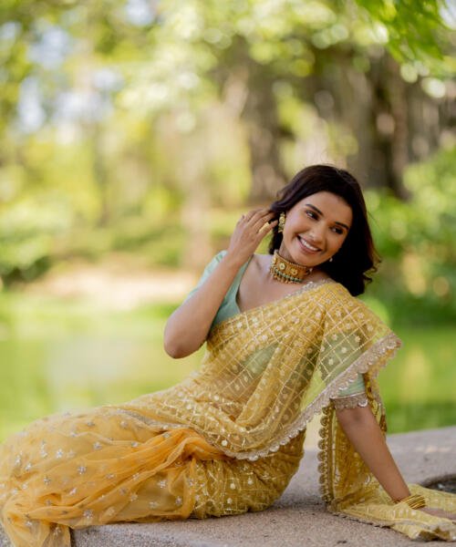 Yellow Patterned Saree Set