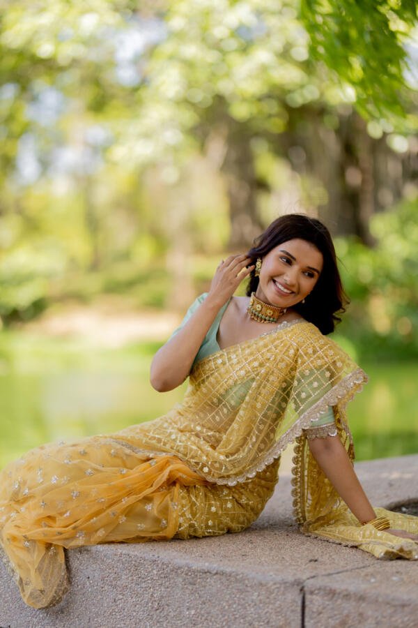 Yellow Patterned Saree Set