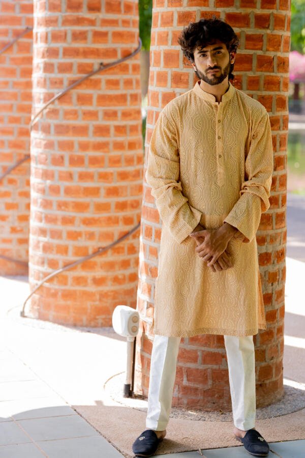 Beige Kurta Pant Set - Image 3