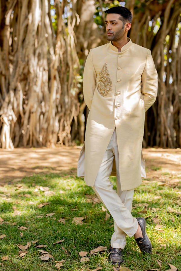Gold Tissue Sherwani Set - Image 3