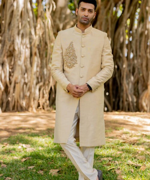 Gold Tissue Sherwani Set