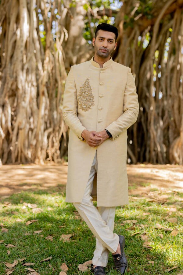 Gold Tissue Sherwani Set