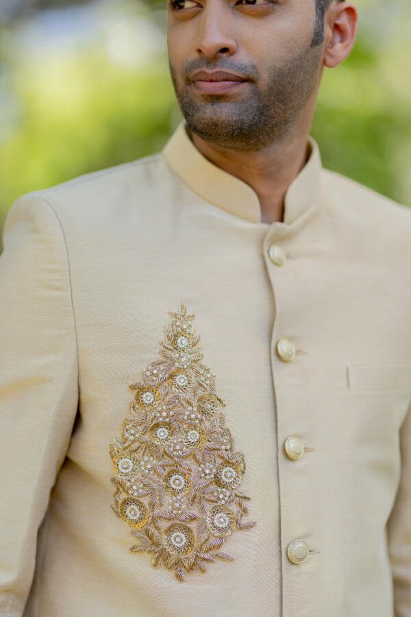 Gold Tissue Sherwani Set - Image 4