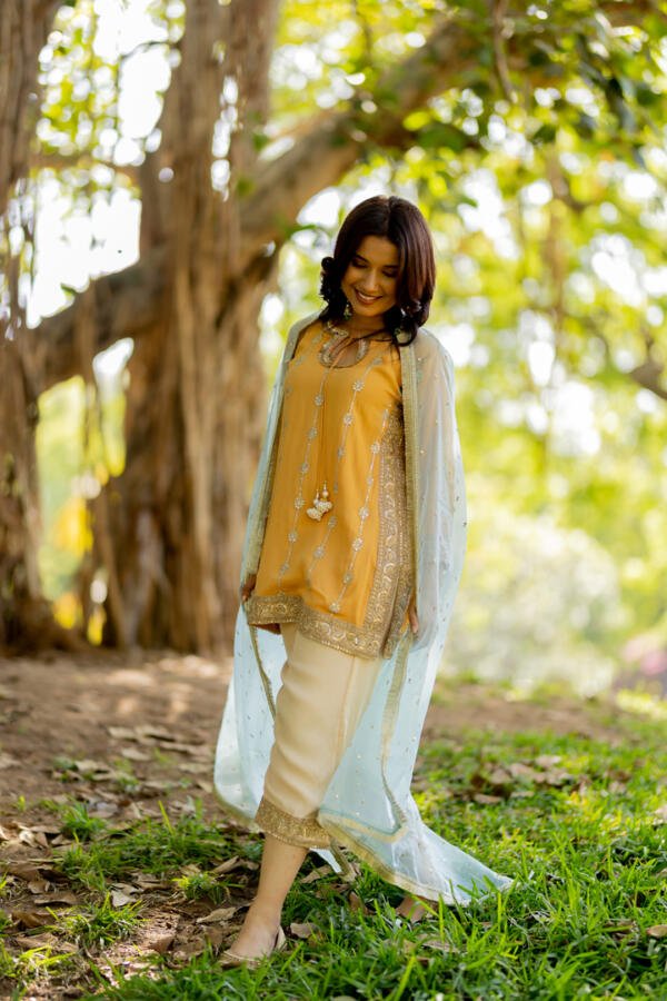 Yellow Kurta Dupatta Pant Set - Image 5