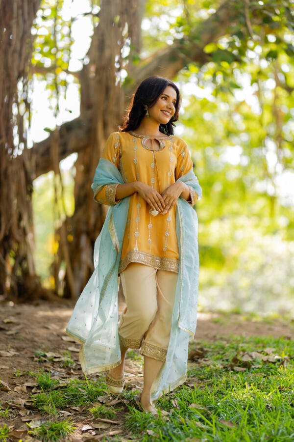 Yellow Kurta Dupatta Pant Set - Image 7