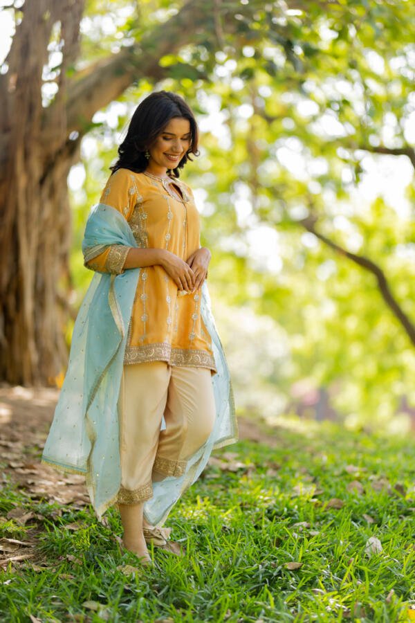 Yellow Kurta Dupatta Pant Set - Image 2