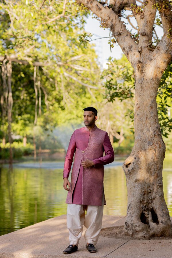 Old Rose Indowestern Sherwani - Image 7