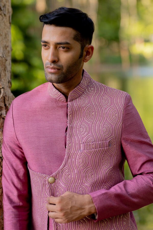 Old Rose Indowestern Sherwani - Image 3