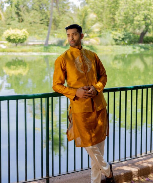 Yellow Bundi Kurta Pant Set