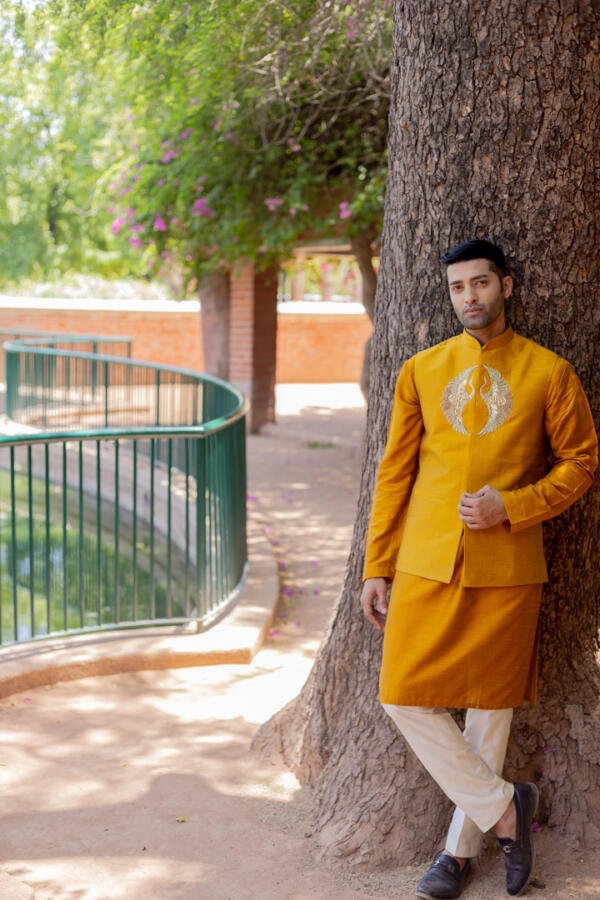 Yellow Bundi Kurta Pant Set - Image 4