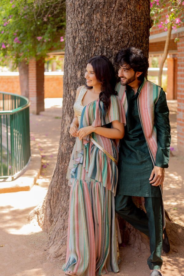 Multi Hues Draped Saree Gown - Image 2