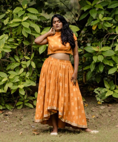 High Low Ikat Lehenga Set