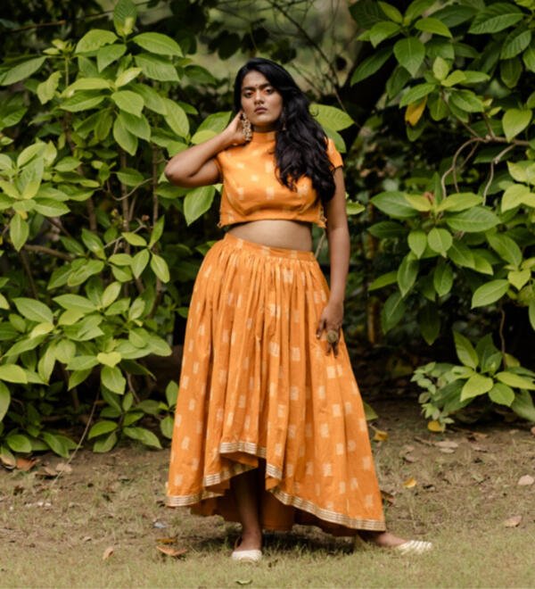 High Low Ikat Lehenga Set